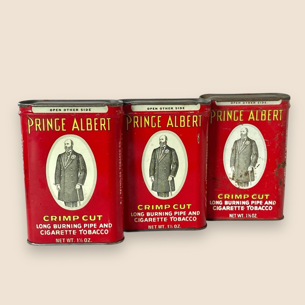 Vintage Prince Albert Tobacco Tins Set of 3 Crimp Cut Cigarette Pocket Tins